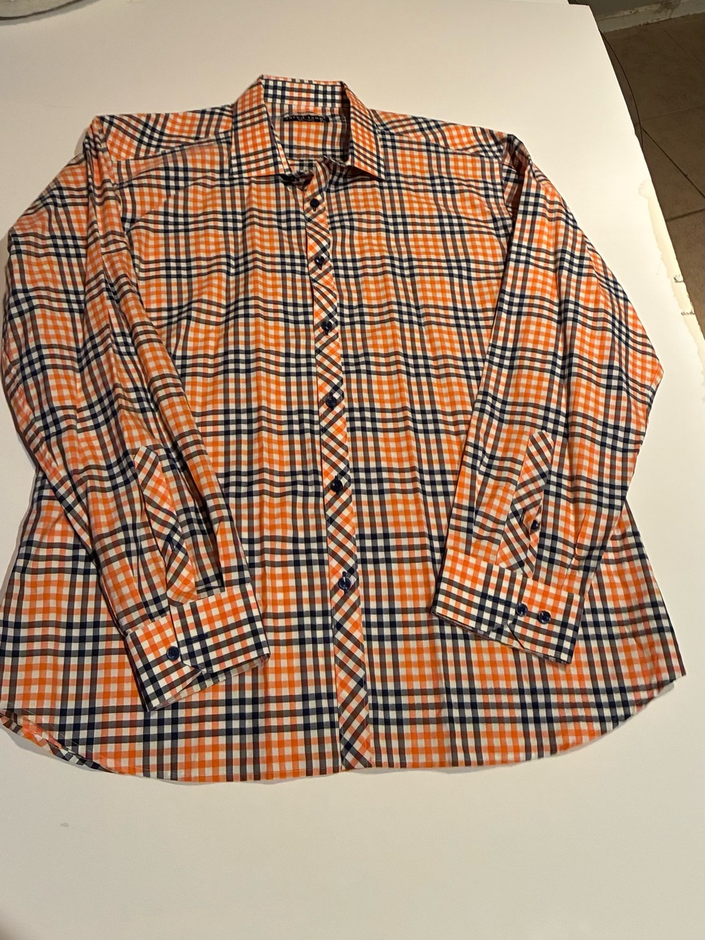 Jared Lang Orange and Navy Check Button-Down Shirt -2XL